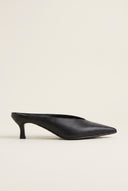 Kitten Heel Mules V Cut - Black Matte