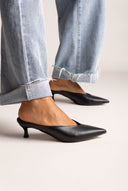 Kitten Heel Mules V Cut - Black Matte
