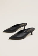 Kitten Heel Mules V Cut - Black Matte