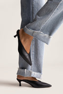 Kitten Heel Mules V Cut - Black Matte