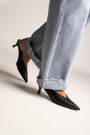 Kitten Heel Mules V Cut - Black Matte