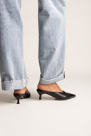 Kitten Heel Mules V Cut - Black Matte