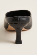 Kitten Heel Mules V Cut - Black Matte