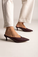 Kitten Heel Mules V Cut - Bordeaux Matte
