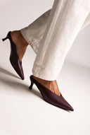 Kitten Heel Mules V Cut - Bordeaux Matte
