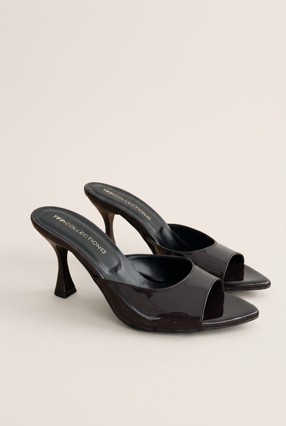 Stiletto Heel Mules Patent - Brown Patent