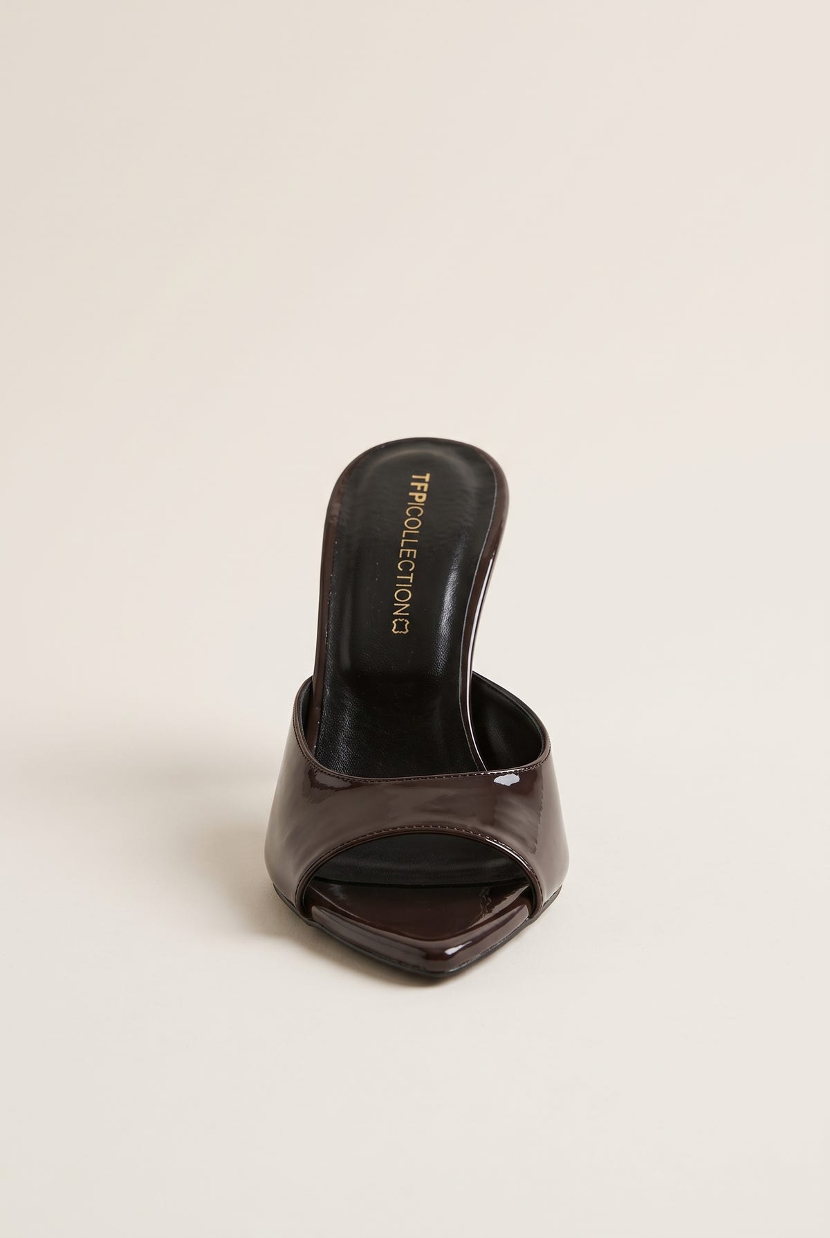 Stiletto Heel Mules Patent - Brown Patent