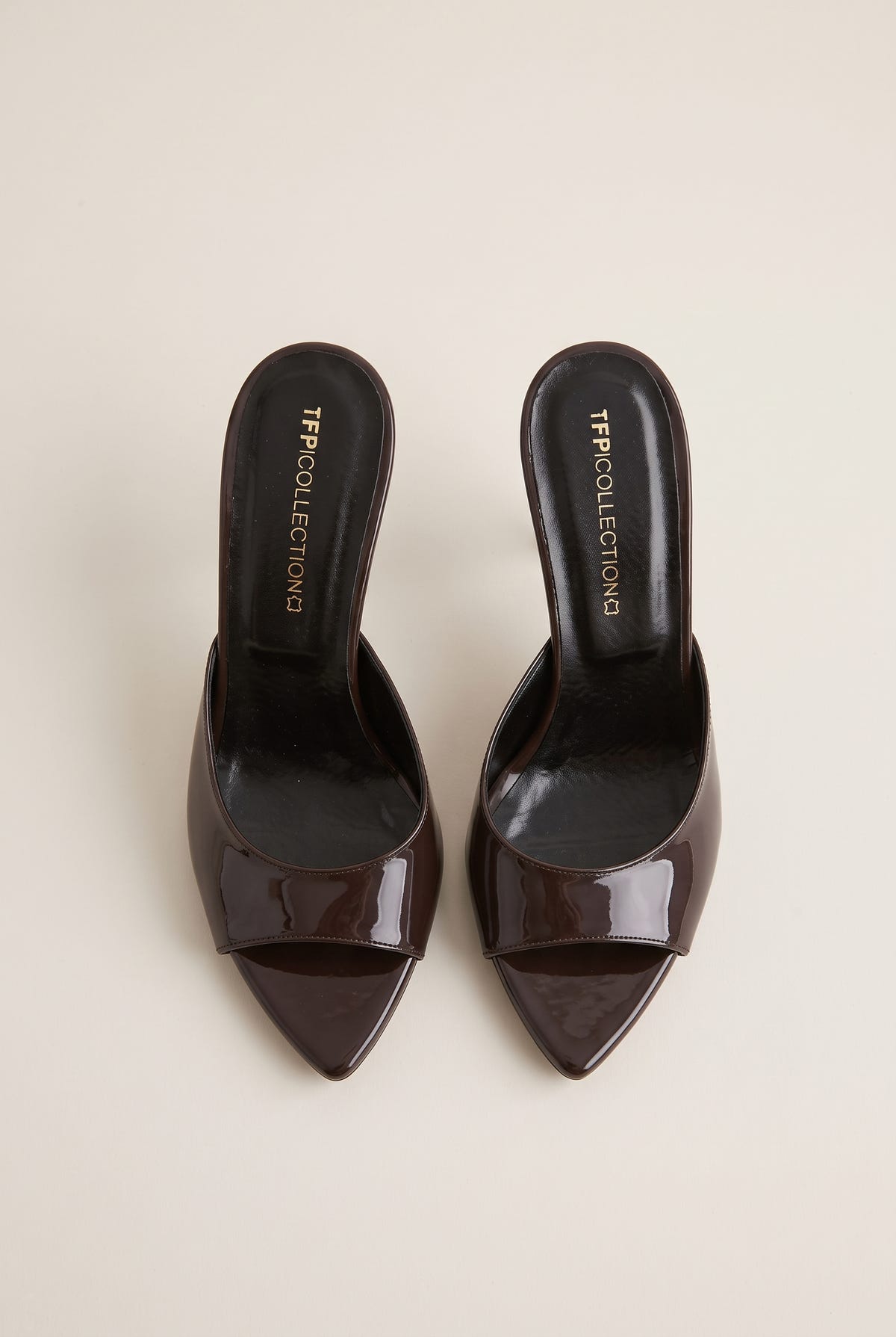 Stiletto Heel Mules Patent - Brown Patent