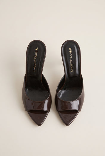 Stiletto Heel Mules Patent - Brown Patent