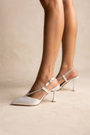 Stiletto Slingback Pumps Strass - White Pearl