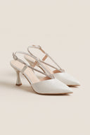 Stiletto Slingback Pumps Strass - White Pearl