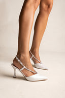 Stiletto Slingback Pumps Strass - White Pearl