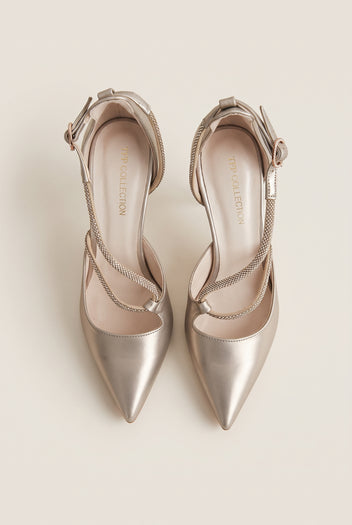 D'Orsay Pumps Strass Detail - Pearl Beige