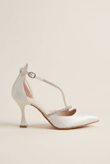 D'Orsay Pumps Strass Detail - White Pearl