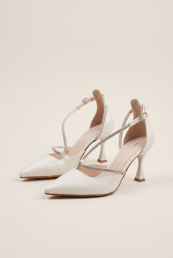 D'Orsay Pumps Strass Detail - White Pearl