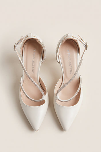 D'Orsay Pumps Strass Detail - White Pearl