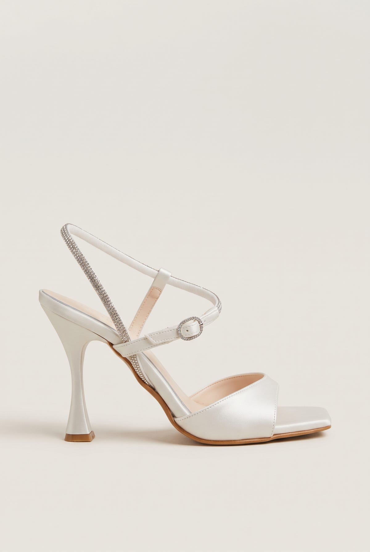 Sandálias de salto agulha com strass - Branco Pérola
