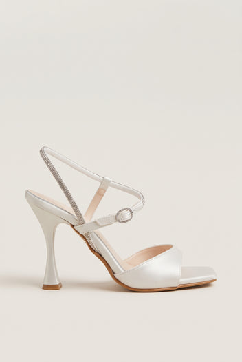 Sandálias de salto agulha com strass - Branco Pérola