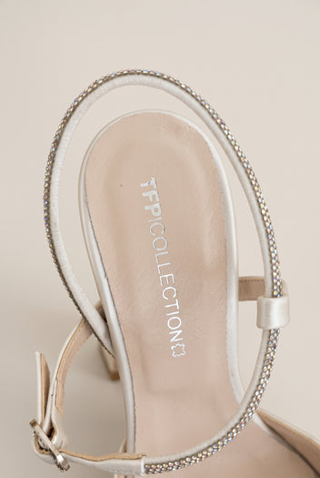 Sandálias de salto agulha com strass - Branco Pérola