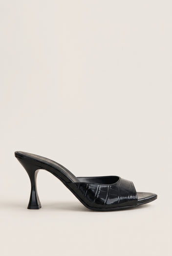 Stiletto Heel Mules Croc Patent - Black Croc Patent