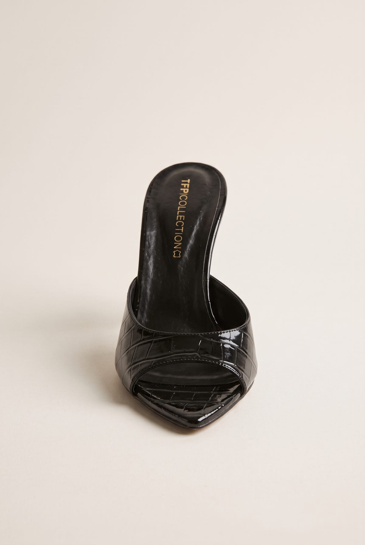Stiletto Heel Mules Croc Patent - Black Croc Patent