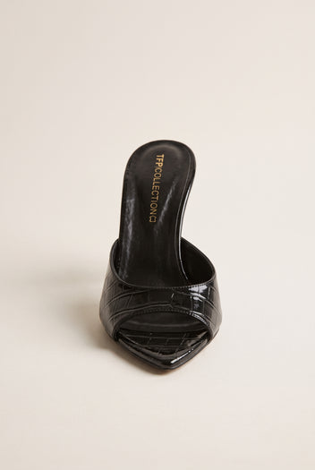 Stiletto Heel Mules Croc Patent - Black Croc Patent