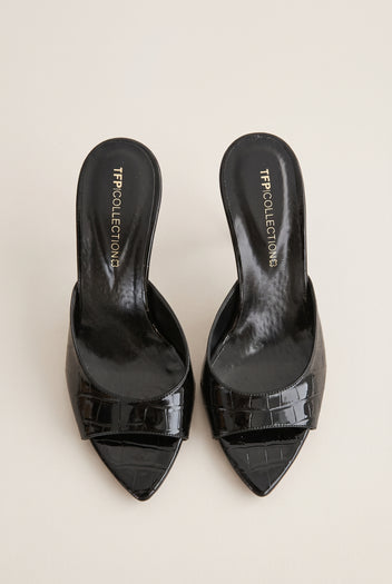 Stiletto Heel Mules Croc Patent - Black Croc Patent