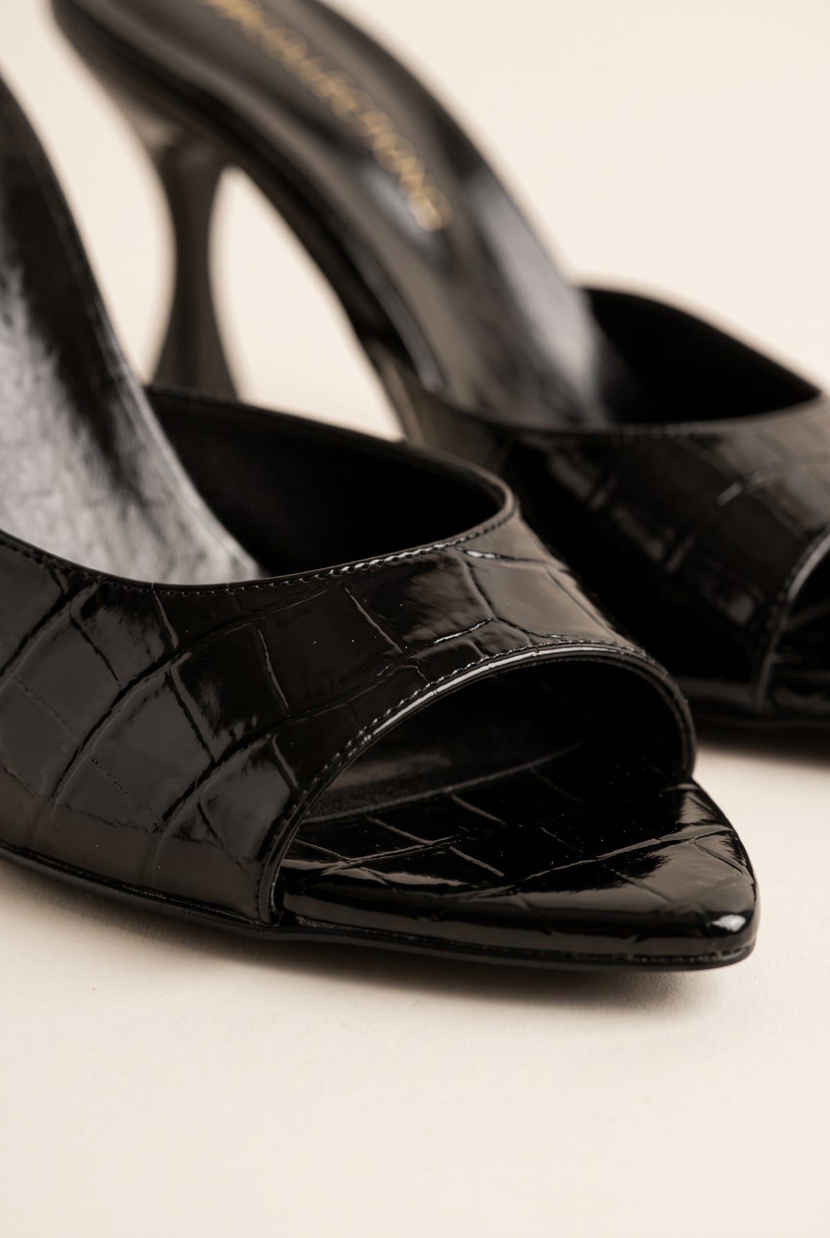 Stiletto Heel Mules Croc Patent - Black Croc Patent