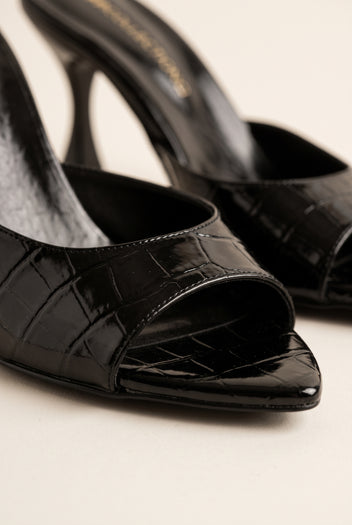 Stiletto Heel Mules Croc Patent - Black Croc Patent