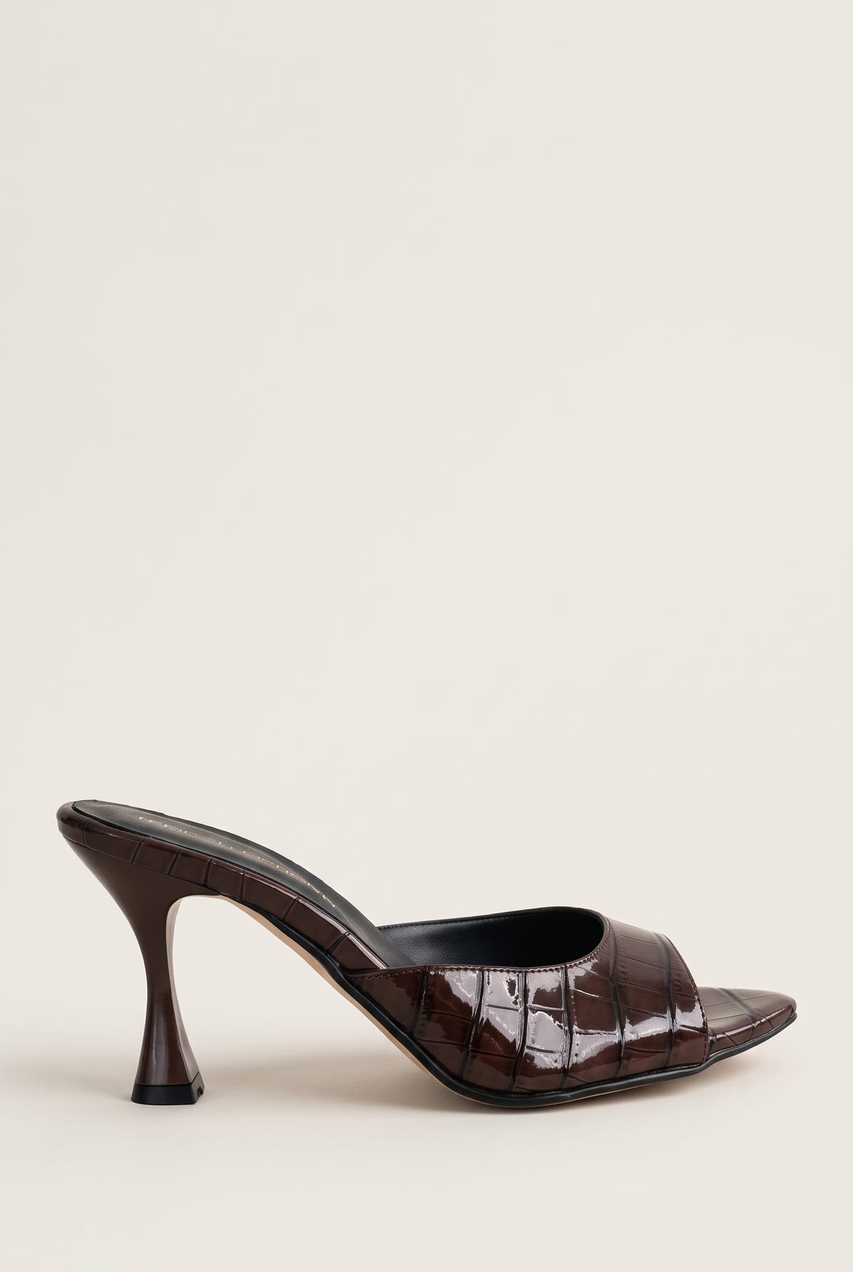 Stiletto Heel Mules Croc Patent - Brown Croc Patent