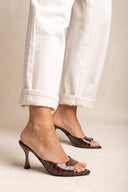 Stiletto Heel Mules Croc Patent - Brown Croc Patent
