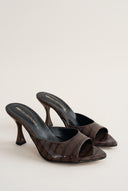 Stiletto Heel Mules Croc Patent - Brown Croc Patent