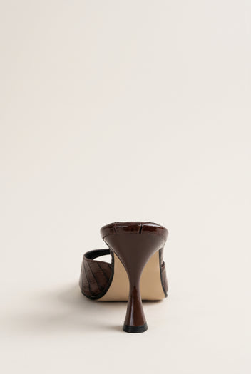 Stiletto Heel Mules Croc Patent - Brown Croc Patent