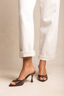 Stiletto Heel Mules Croc Patent - Brown Croc Patent