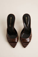 Stiletto Heel Mules Croc Patent - Brown Croc Patent