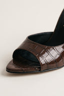 Stiletto Heel Mules Croc Patent - Brown Croc Patent