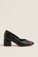 Block Heel Pumps Square Toe - Black M/Bordeaux Pat