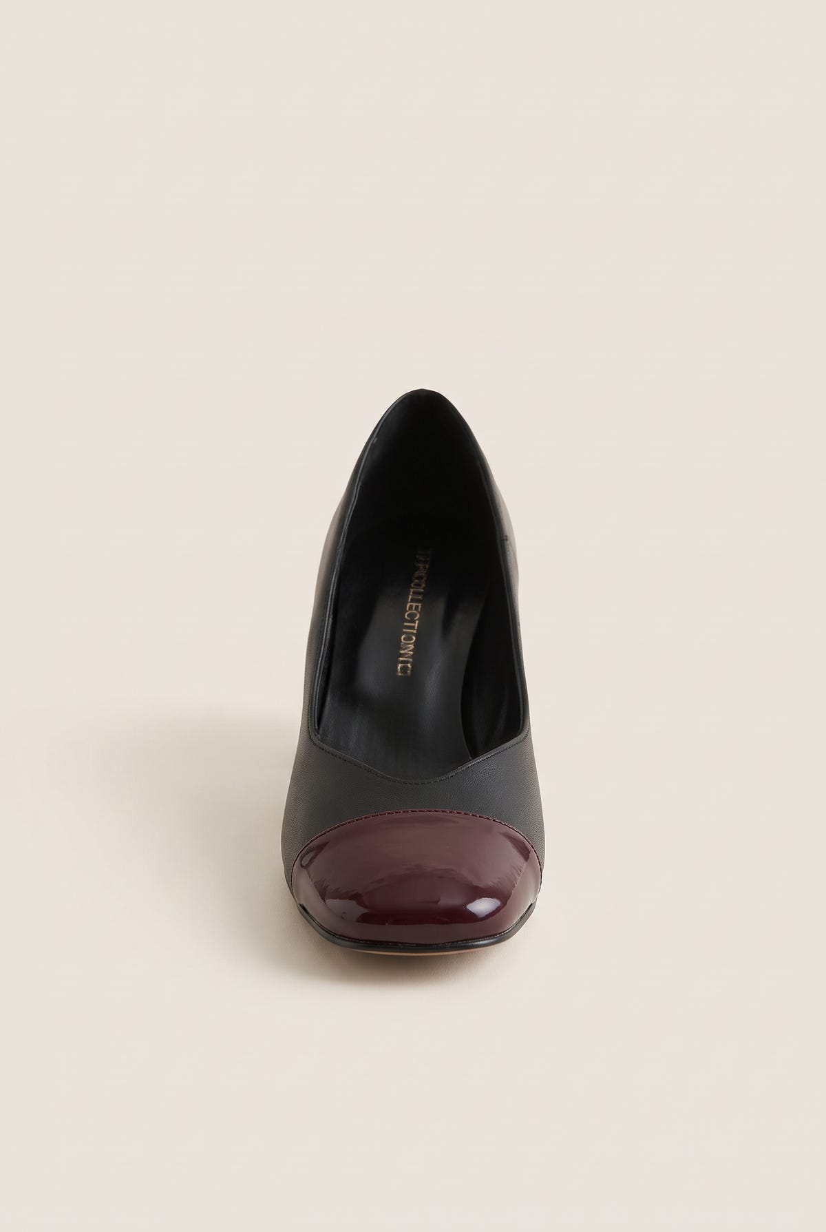 Block Heel Pumps Square Toe - Black M/Bordeaux Pat
