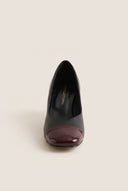 Block Heel Pumps Square Toe - Black M/Bordeaux Pat