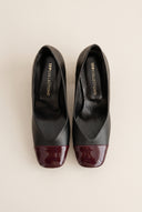 Block Heel Pumps Square Toe - Black M/Bordeaux Pat