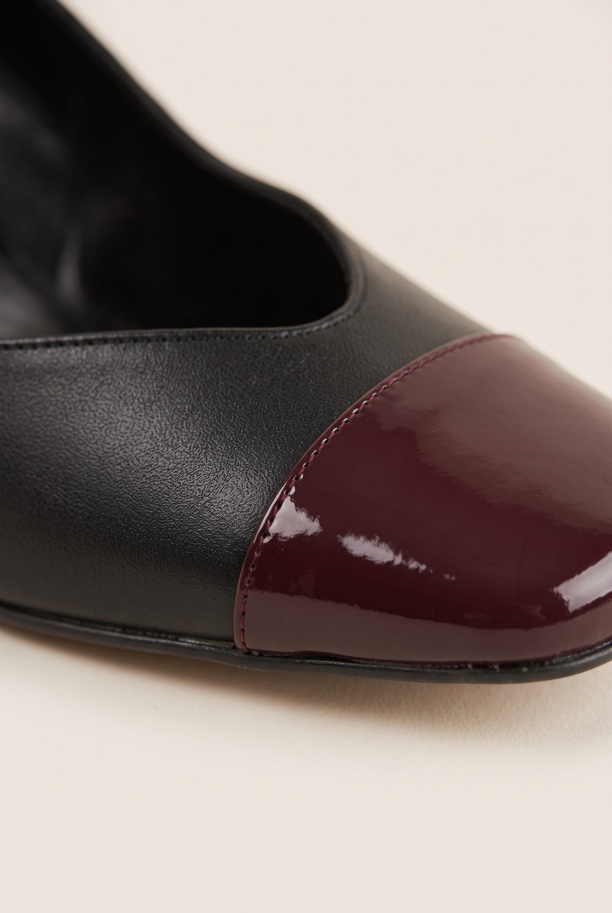 Block Heel Pumps Square Toe - Black M/Bordeaux Pat