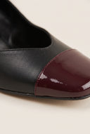 Block Heel Pumps Square Toe - Black M/Bordeaux Pat