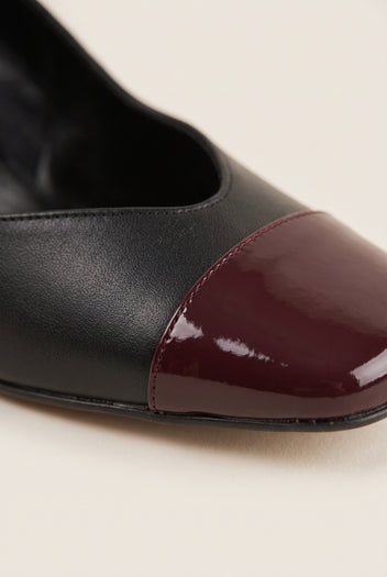 Block Heel Pumps Square Toe - Black M/Bordeaux Pat