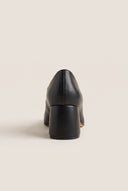 Block Heel Pumps Square Toe - Black M/Black Pat