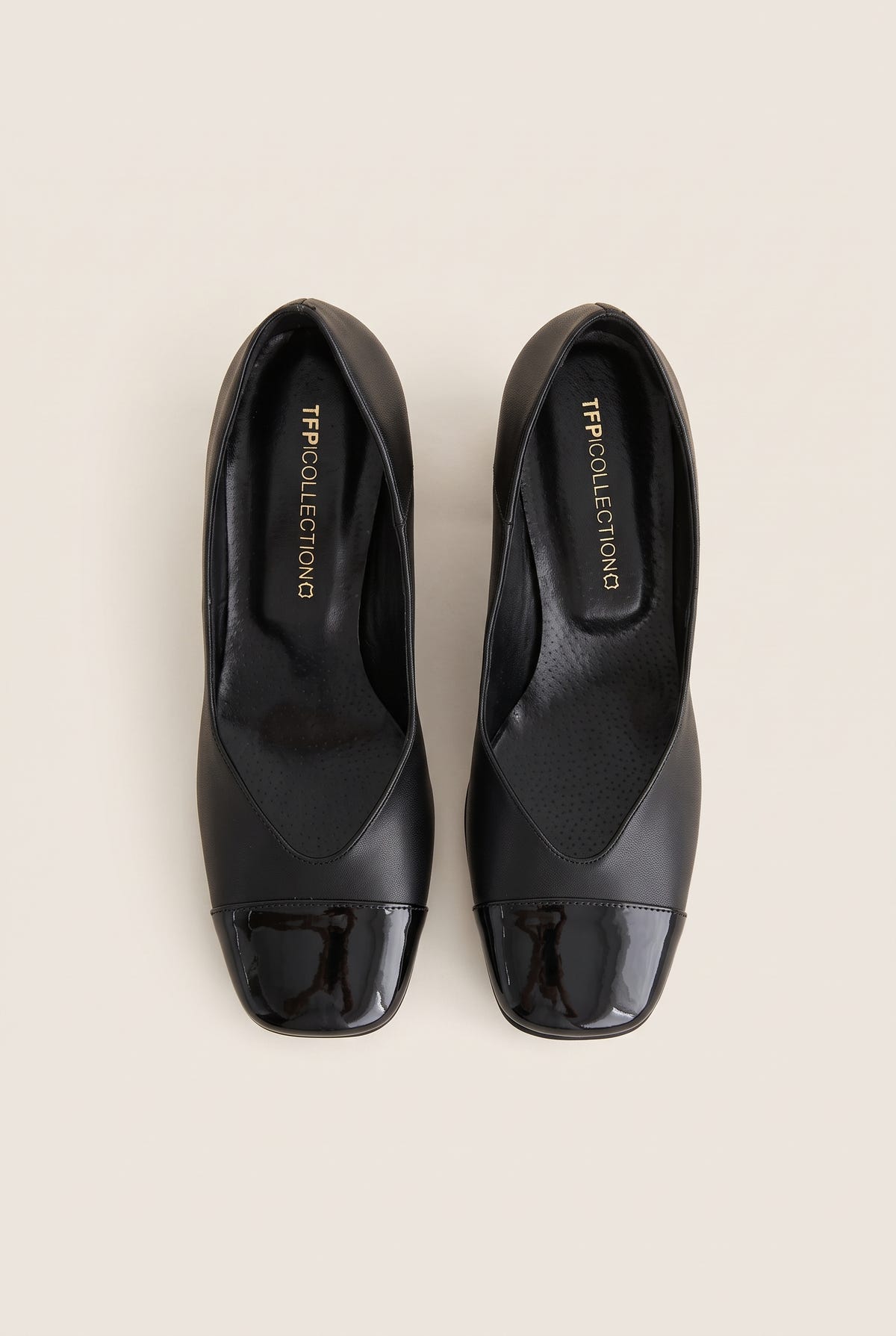 Block Heel Pumps Square Toe - Black M/Black Pat