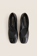 Block Heel Pumps Square Toe - Black M/Black Pat