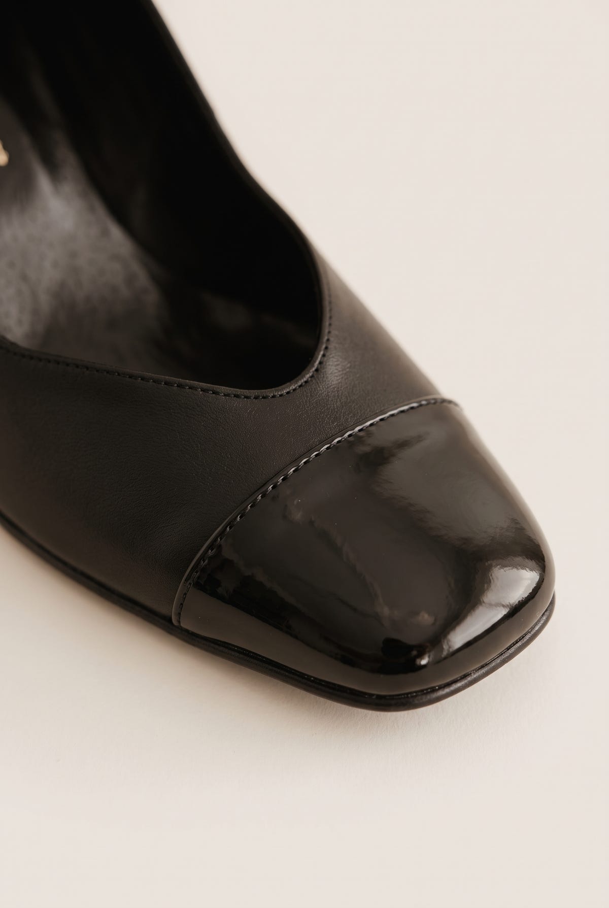 Block Heel Pumps Square Toe - Black M/Black Pat