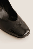 Block Heel Pumps Square Toe - Black M/Black Pat