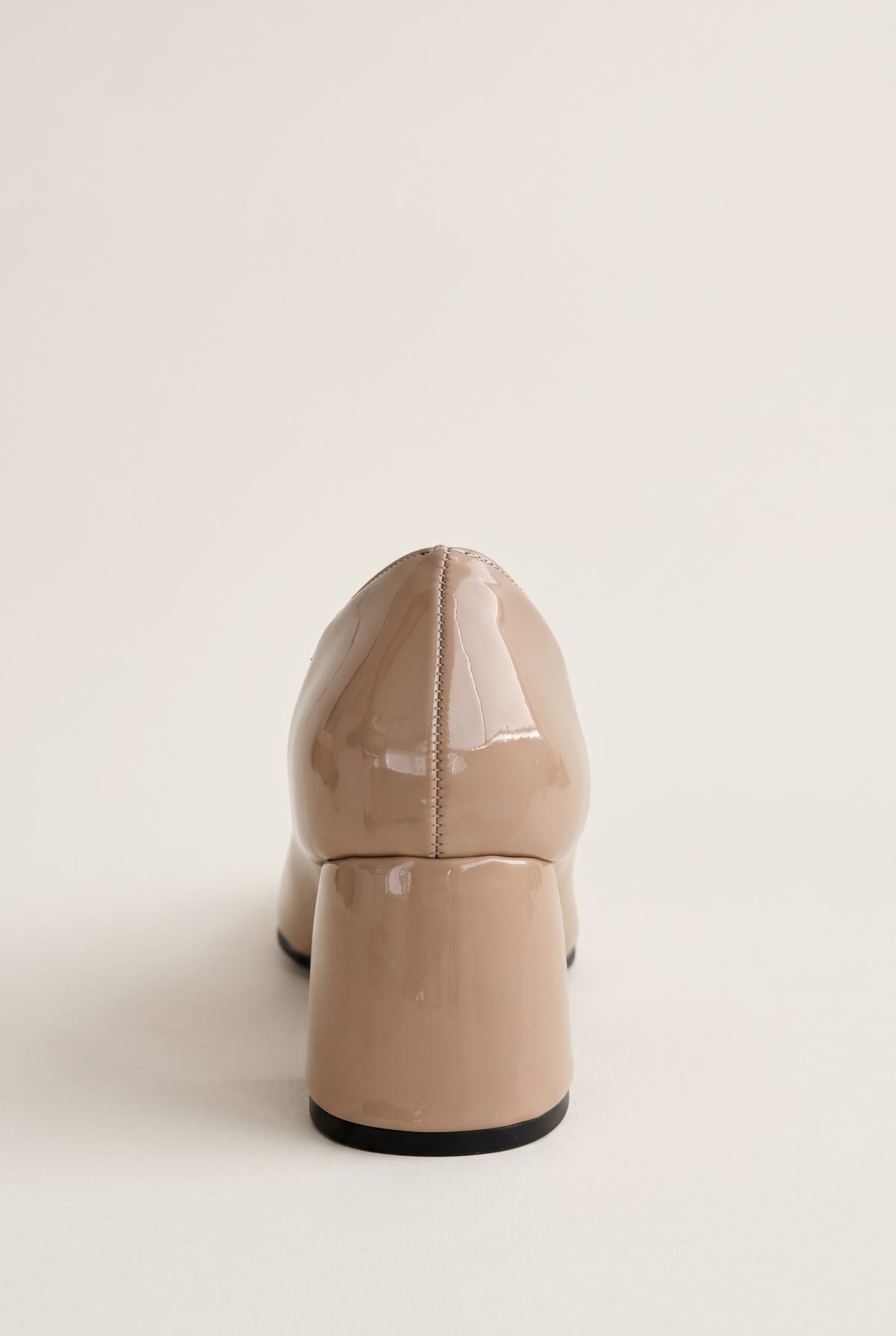 Block Heel Pumps Square Toe - Biscuit/Brown Patent