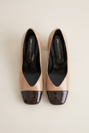 Block Heel Pumps Square Toe - Biscuit/Brown Patent